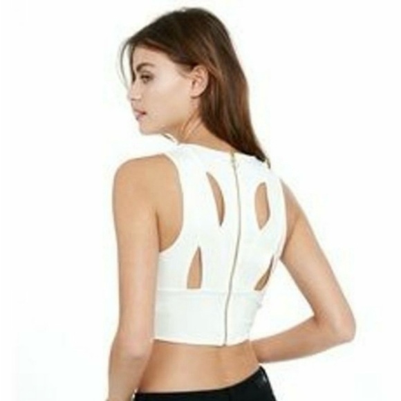 NWT EXPRESS Cream/ Off-White Cut Out Zip Back Cop Top - Picture 1 of 8